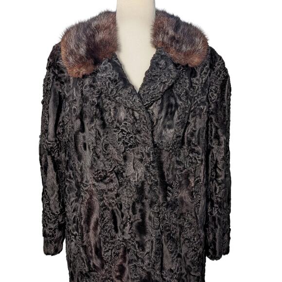 Vintage 100% Genuine Persian Lamb Fur Coat Mink Collar - Size M Petite - Picture 3 of 8